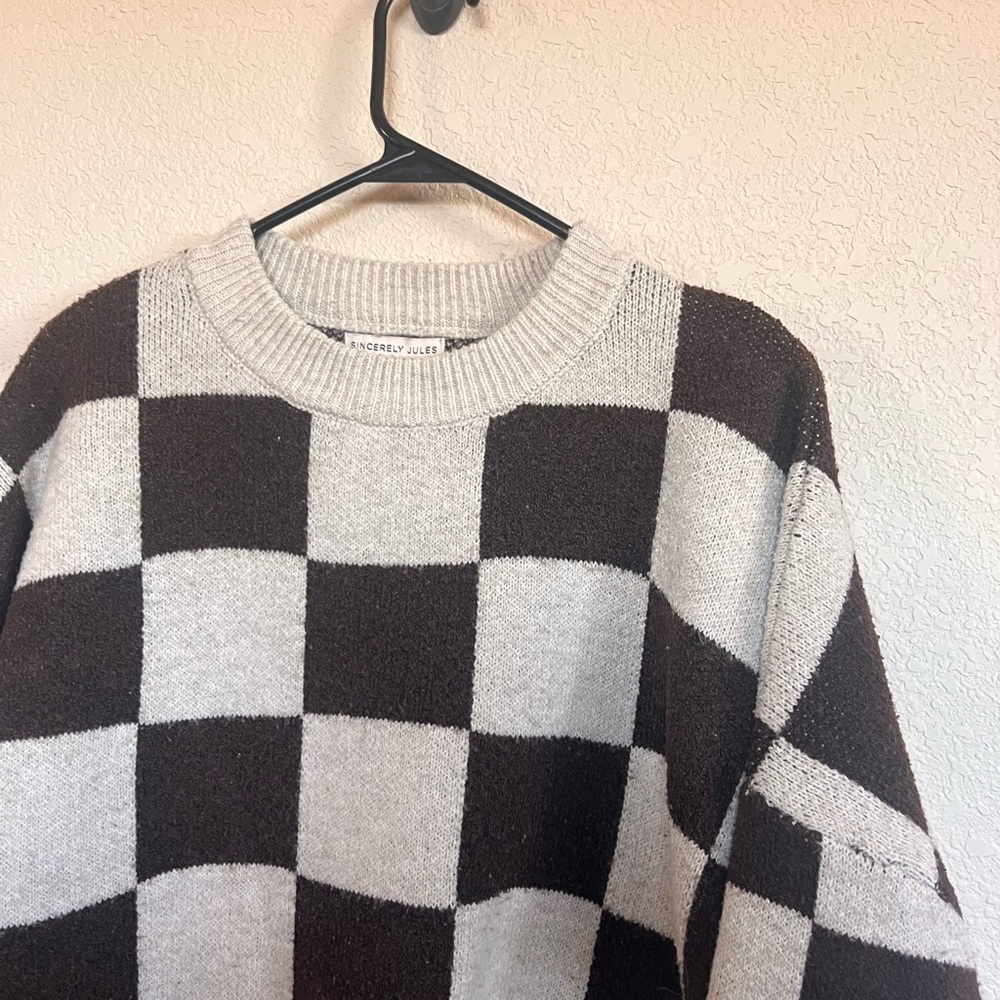 Sincerely Jules Checkered Knit Crewneck Sweater - Picture 3 of 7